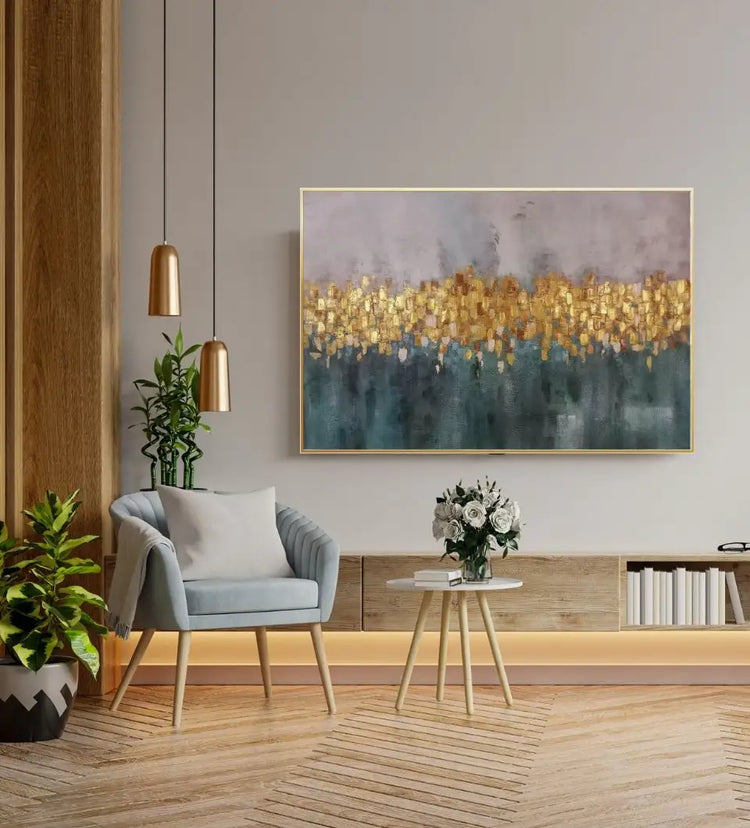 Textured hand-painted abstract canvas wall art for luxury condo styling