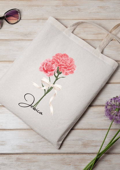 Personalized Canvas Tote Bag with January Birth Month Flower