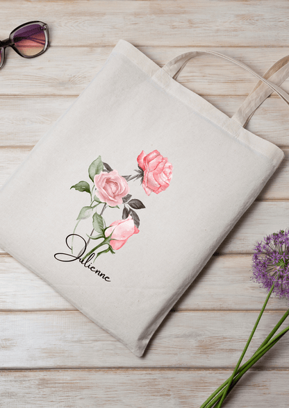 Personalized Canvas Tote Bag with June Birth Month Flower