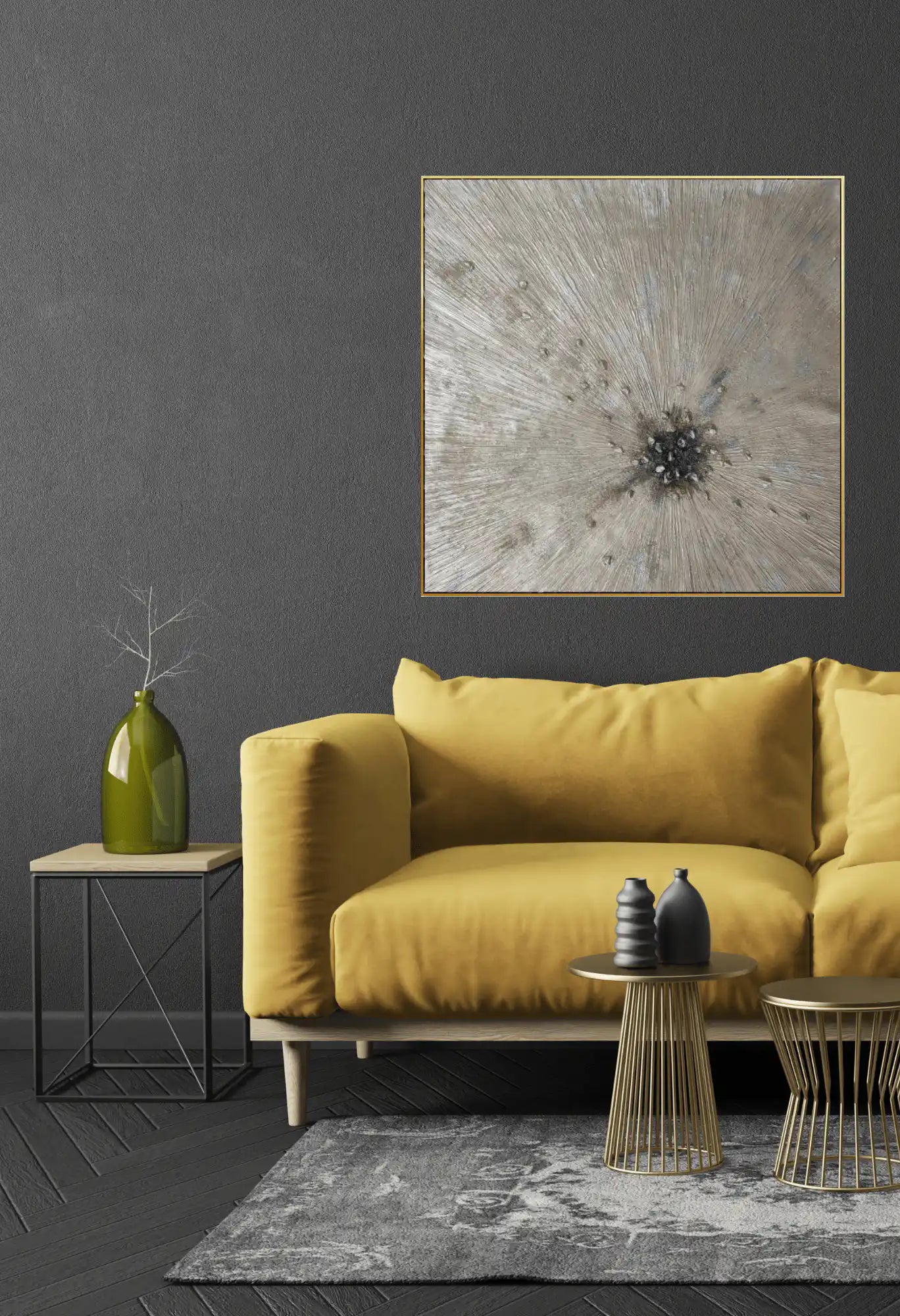 Champagne Gold Sunburst Abstract Hand-Painted Canvas Art | HP006