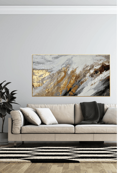 Abstract Glacier Waves Hand-Painted Gold Foil Canvas Wall Art 95x185 cm | HP048