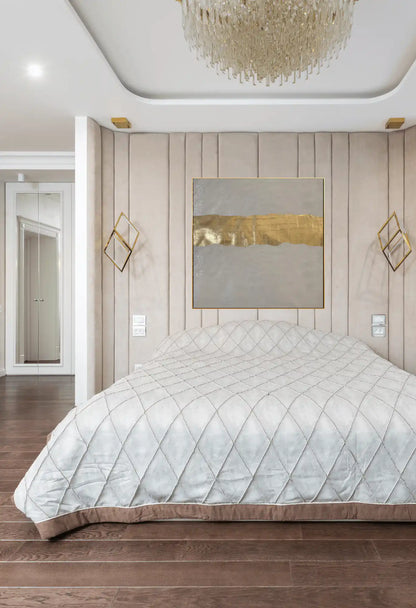 Minimalist White and Gold Horizon Abstract Hand-Painted Canvas Art | HP043