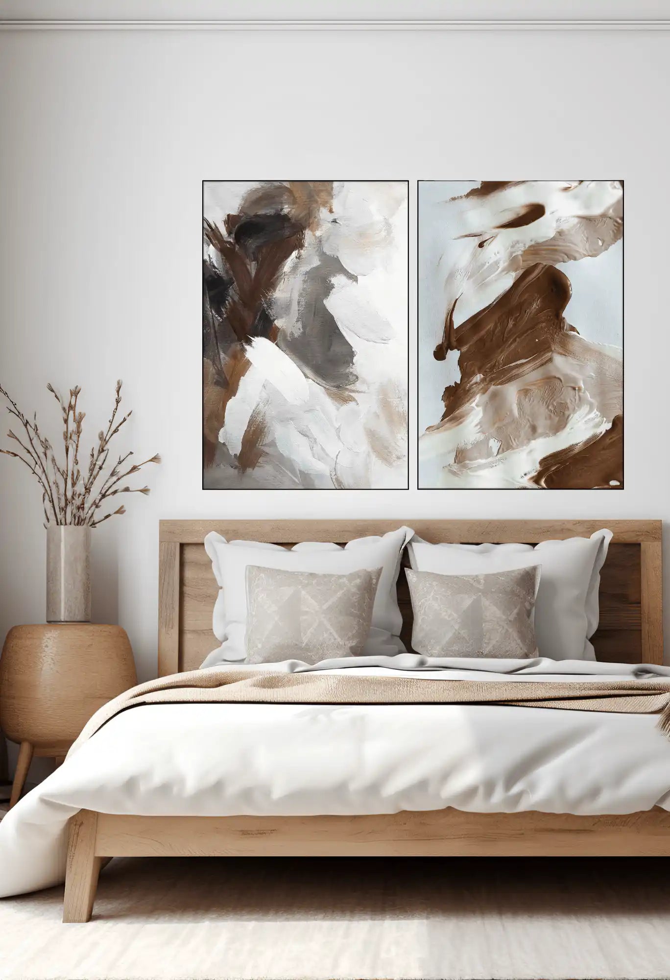 Brown and Beige Abstract Diptych Canvas Print Wall Art | CP129130
