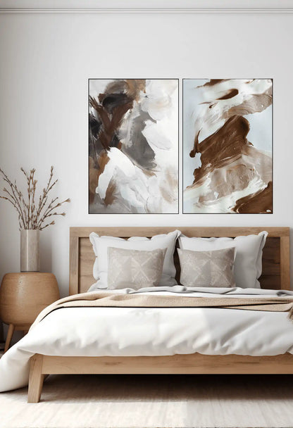 Brown and Beige Abstract Diptych Canvas Print Wall Art | CP129130