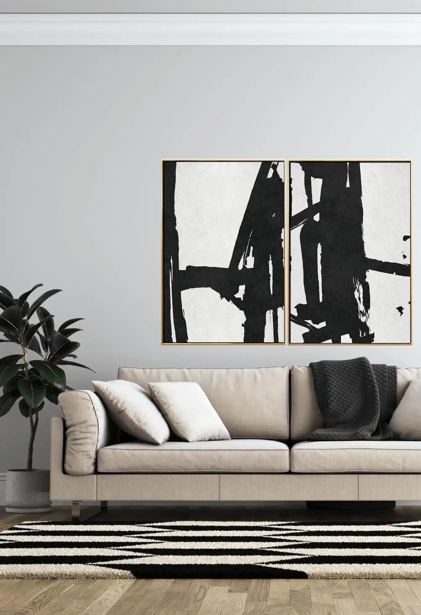 Black and White Abstract Diptych Canvas Print Wall Art | CP135136