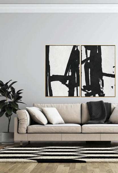 Black and White Abstract Diptych Canvas Print Wall Art | CP135136