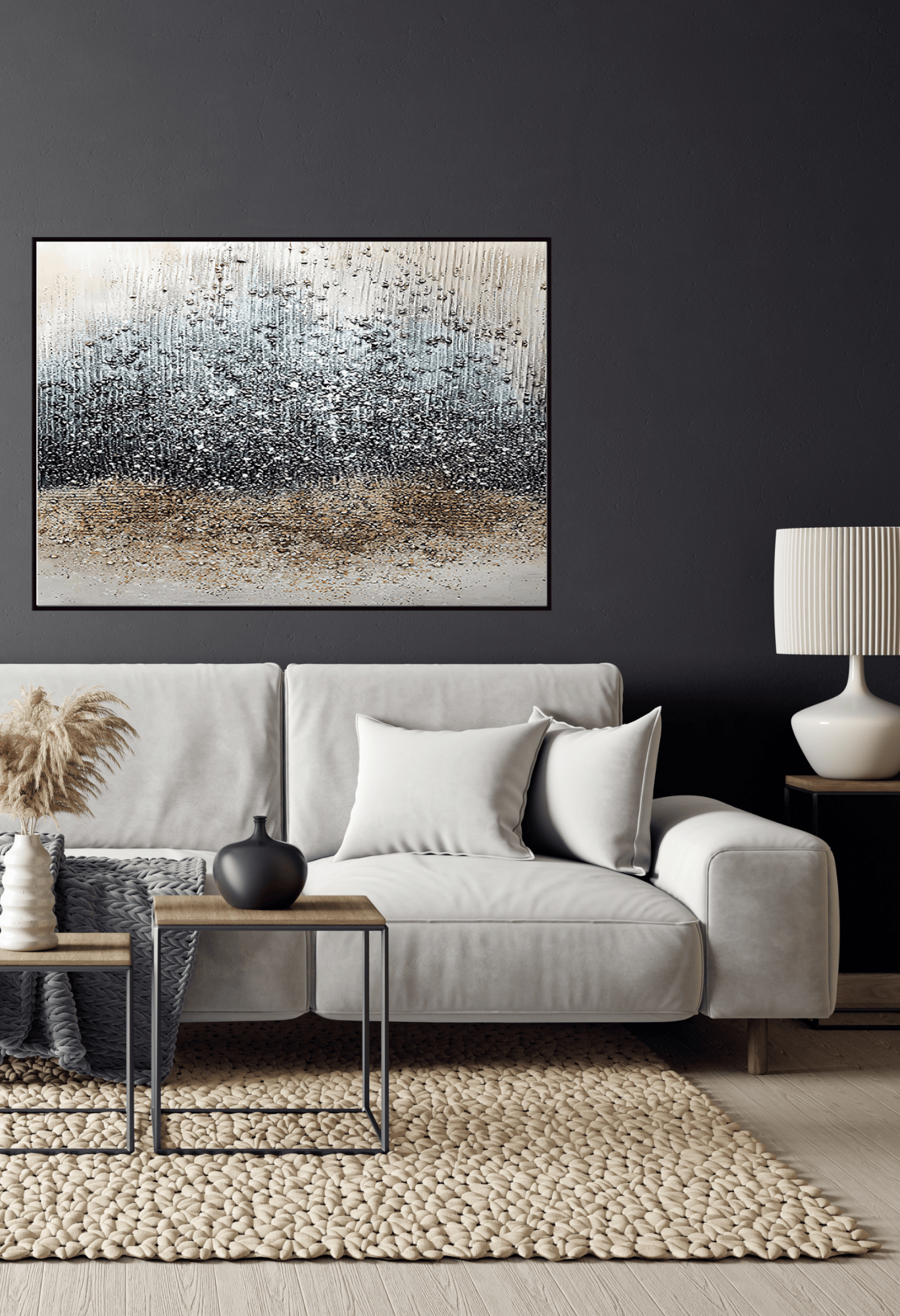 Black Brown and Grey Abstract Splatters Canvas Print Wall Art 80x120 cm | CP079
