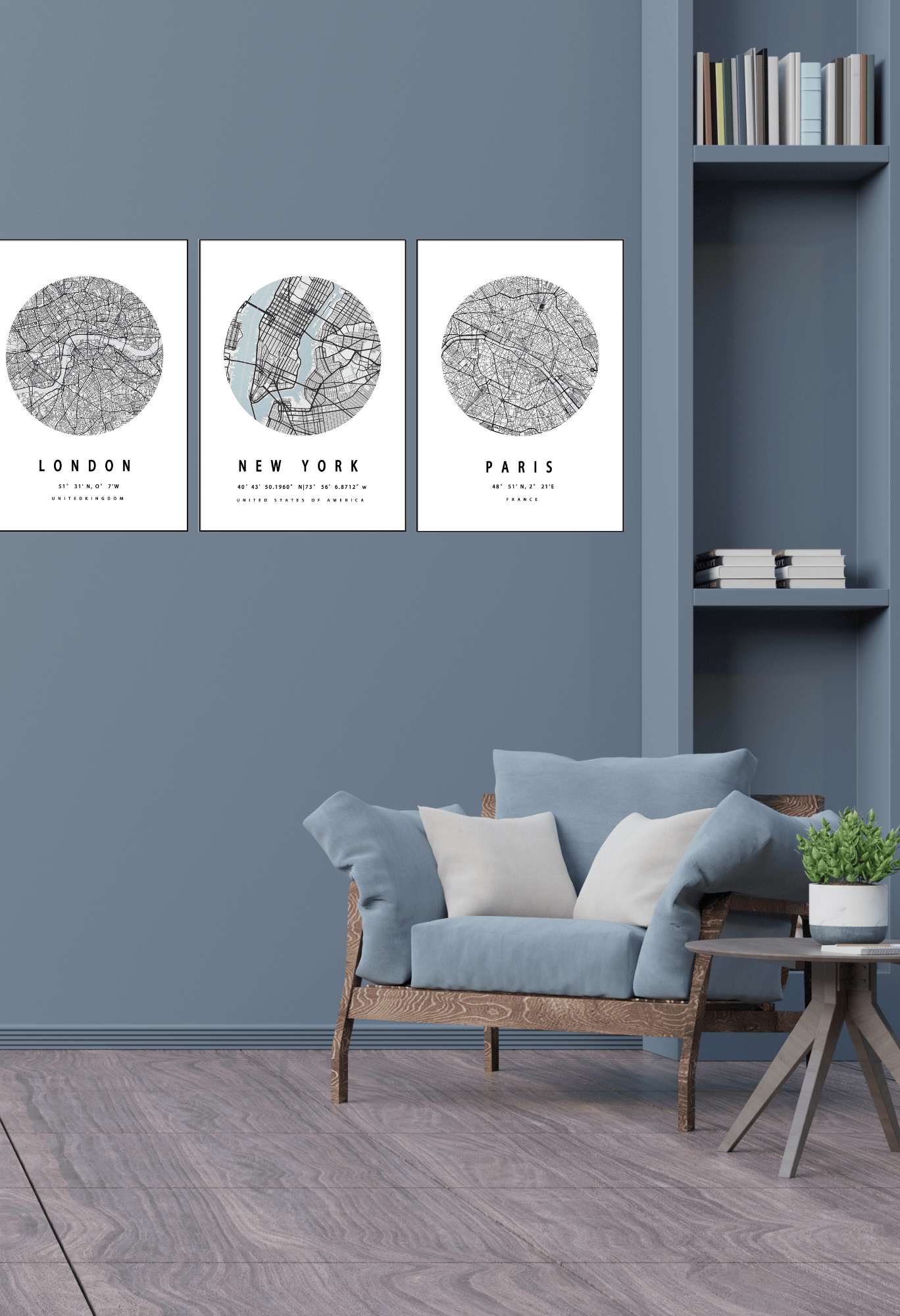 London New York Paris City Map Canvas Print Wall Art 50x70 cm Set Triptych | CP143