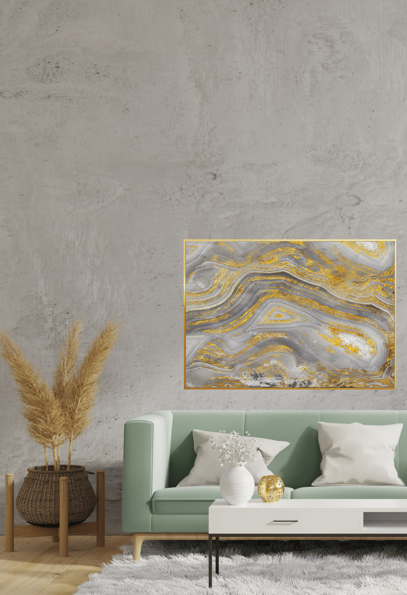 Grey and Gold Abstract Agate Marble Canvas Print Wall Art 80x120 cm | CP081