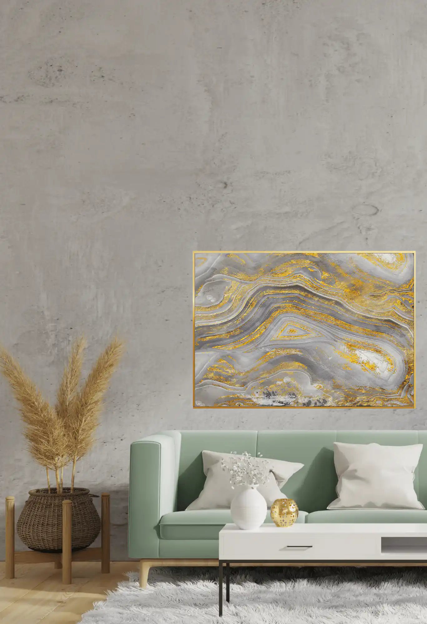 Grey and Gold Abstract Agate Marble Oversize Canvas Print Wall Art | CP081