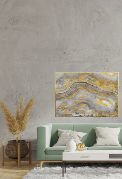 Grey and Gold Abstract Agate Marble Oversize Canvas Print Wall Art | CP081