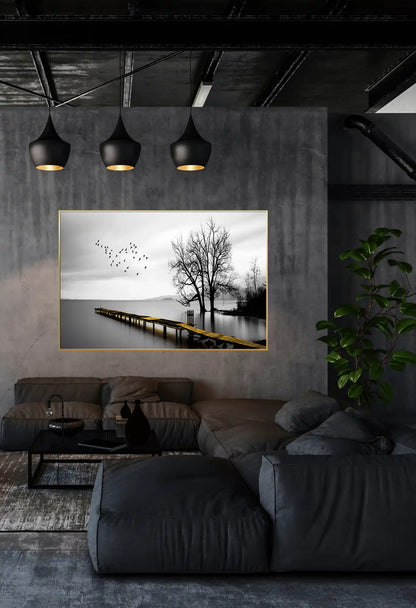 Black and White Lake View Landscape Oversize Canvas Print Wall Art | CP083