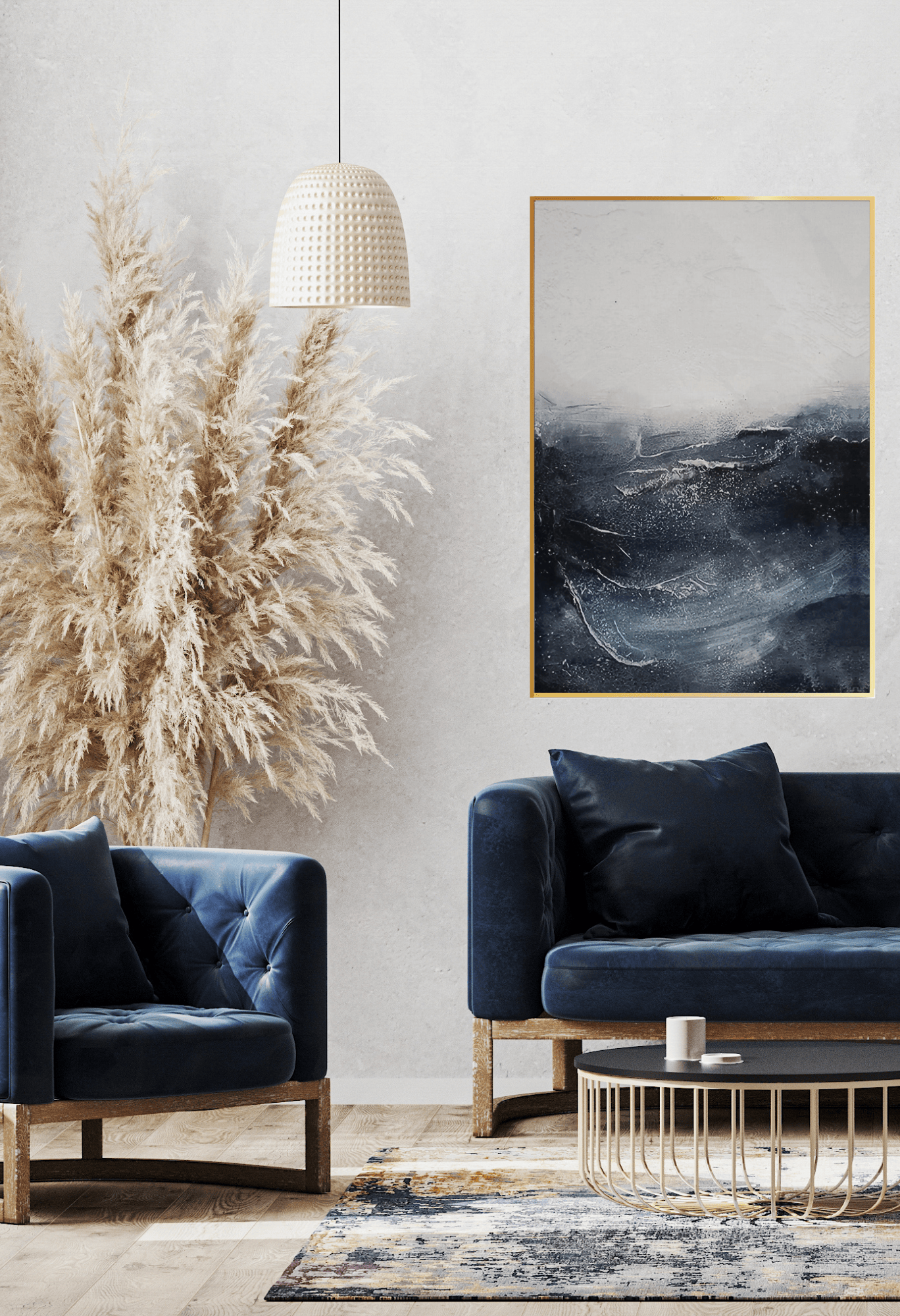 Blue and White Abstract Wave Layers Canvas Print Wall Art 80x120 cm | CP066