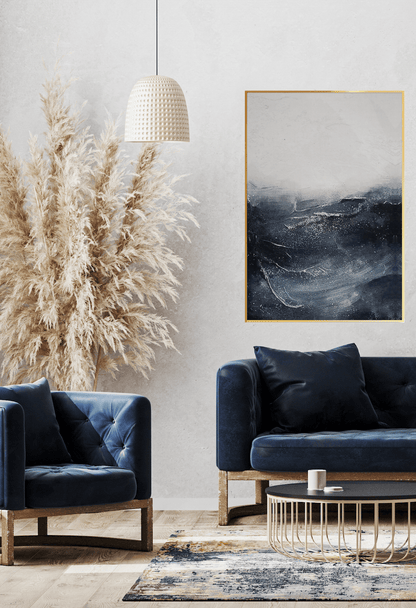 Blue and White Abstract Wave Layers Canvas Print Wall Art 80x120 cm | CP066