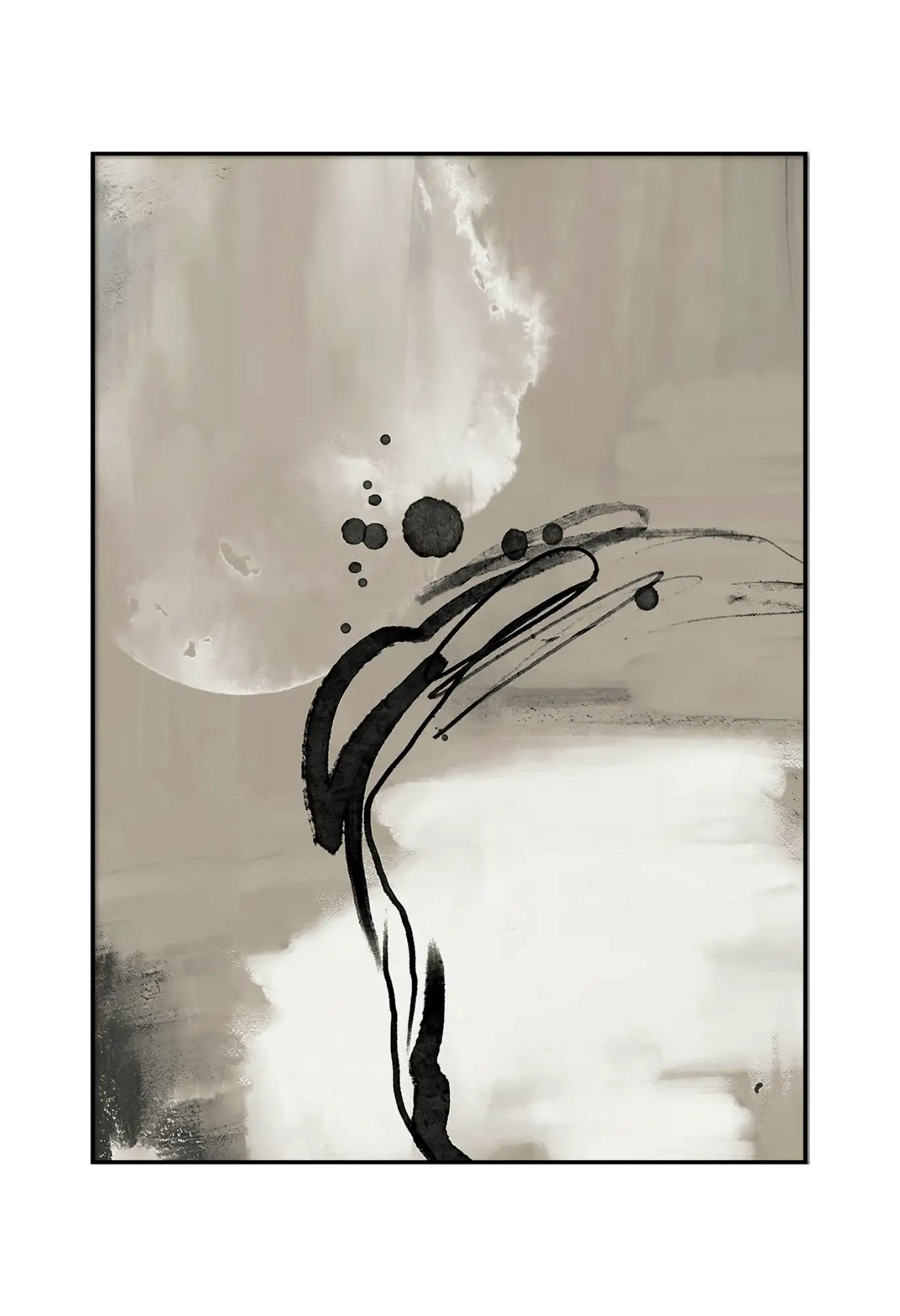 Beige Grey and Black Abstract Line Art Triptych Canvas Print Wall Art | CP142