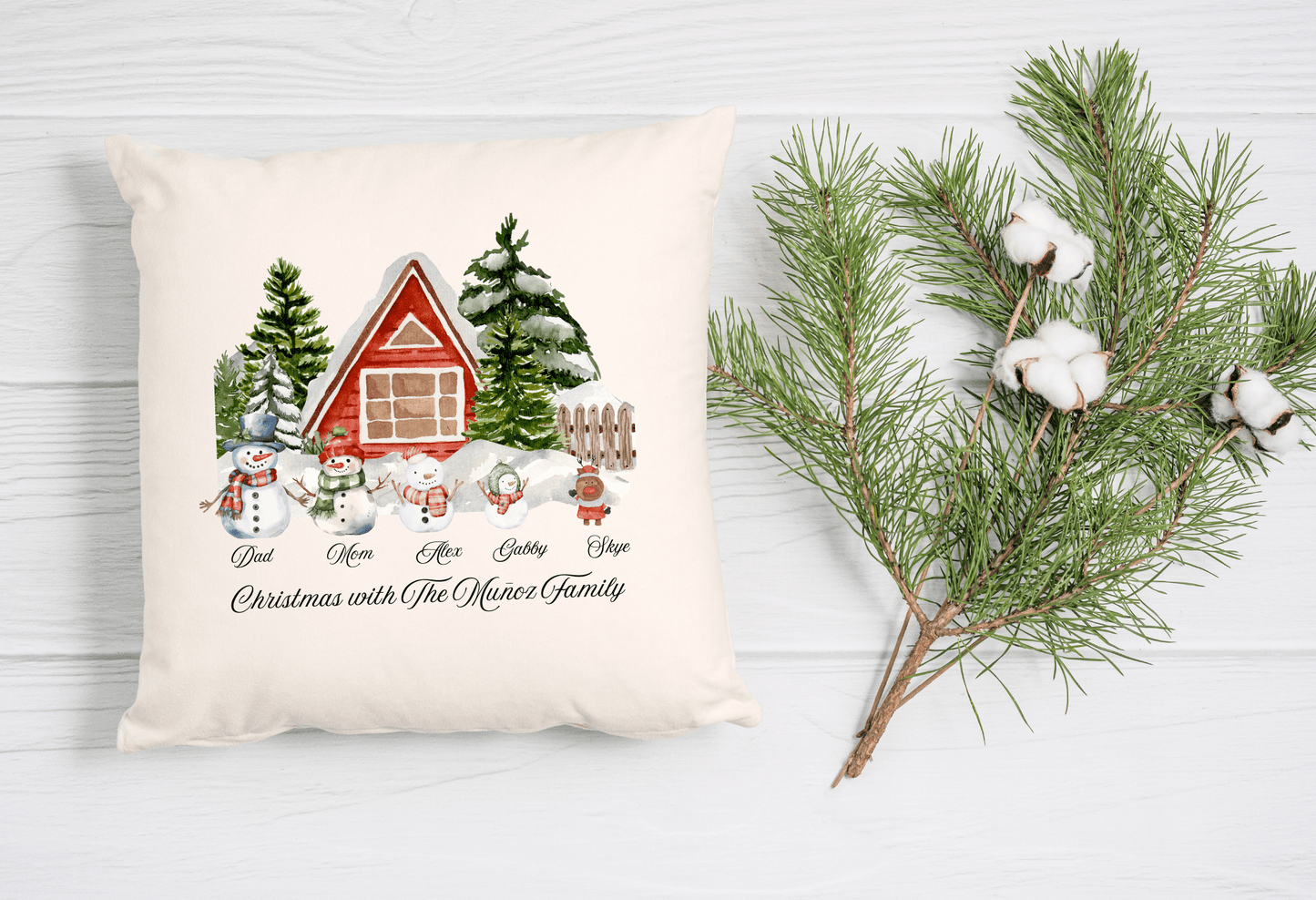 Personalized Christmas Family Cushion Cover (Pillow Insert Not Included)