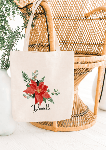 Personalized Canvas Tote Bag with December Birth Month Flower
