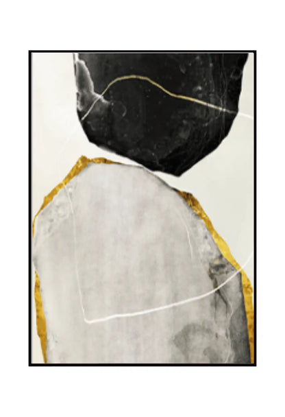 Black Gold and Grey Agate Stone Diptych Canvas Print Wall Art | CP012