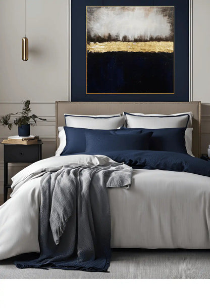 Dark Blue and Gold Horizon Storm Abstract Hand-Painted Canvas Art | HP001
