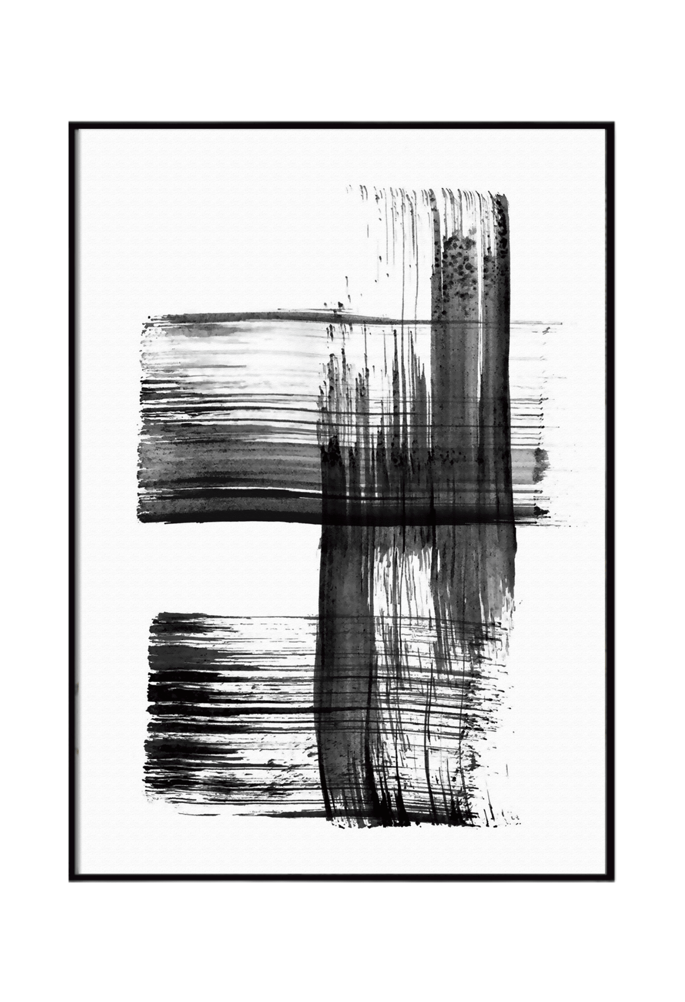 Black and White Abstract Ink Brushstroke Canvas Print Wall Art 50x70 cm Set Triptych | CP138