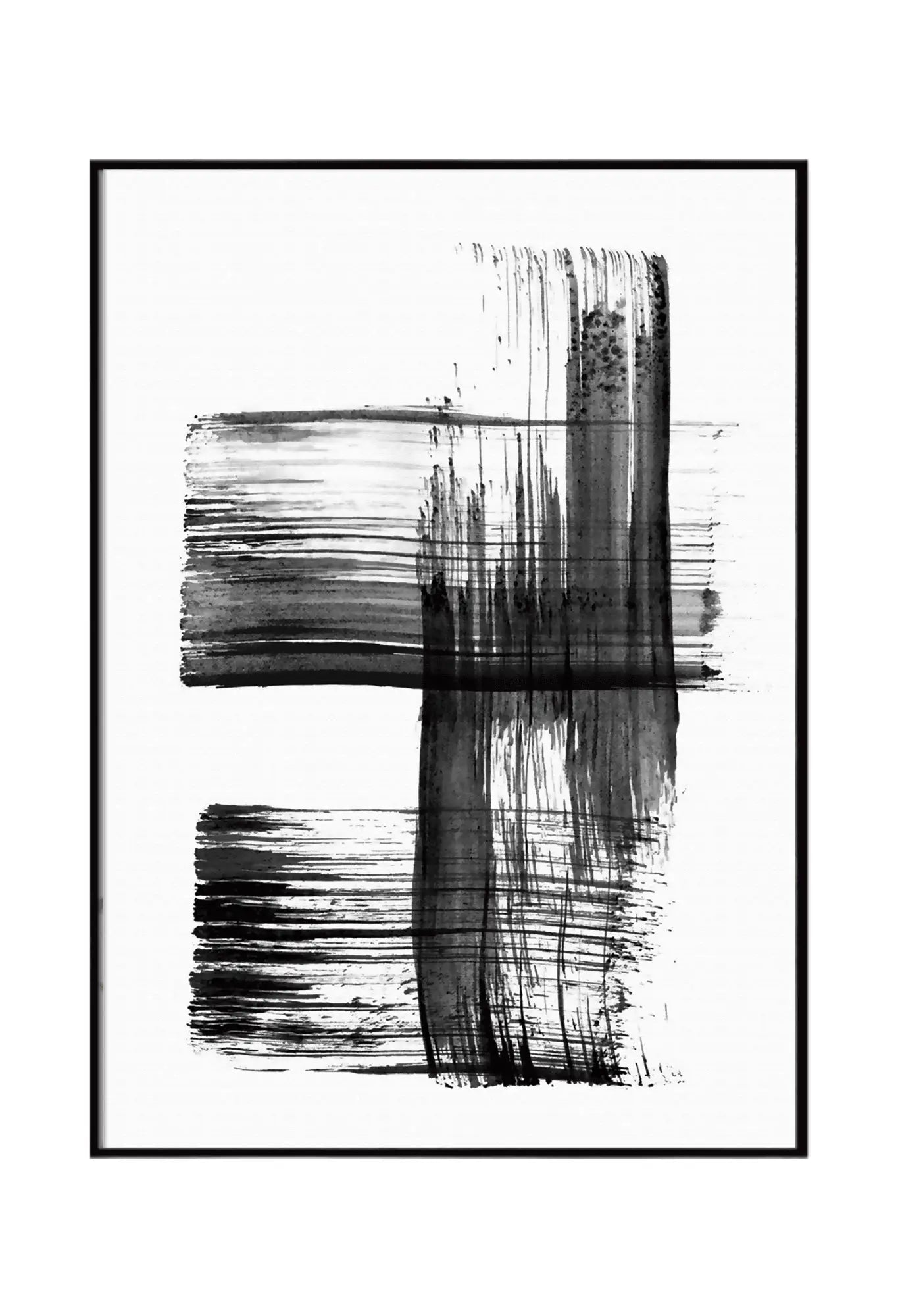 Black and White Abstract Ink Brushstroke Triptych Canvas Print Wall Art | CP138