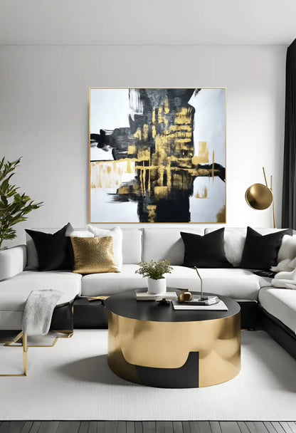 Black and Gold Crossroads Abstract Hand-Painted Canvas Art | HP039
