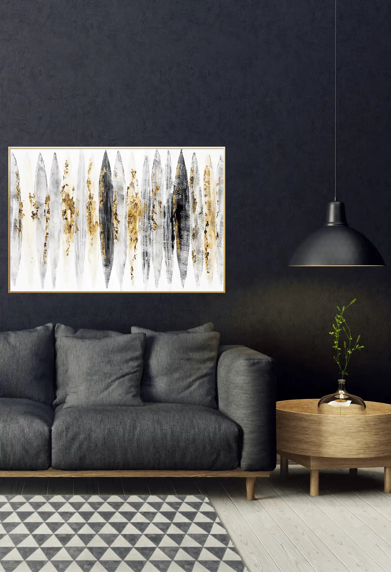 Black Gold and Grey Abstract Oversize Canvas Print Wall Art | CP085