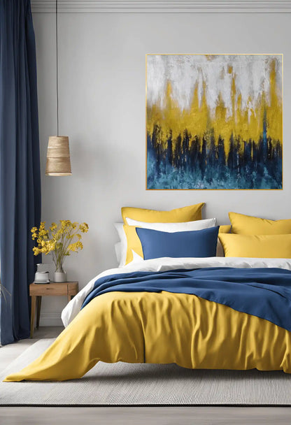 Blue and Yellow Abstraction Abstract Hand-Painted Canvas Art | HP038