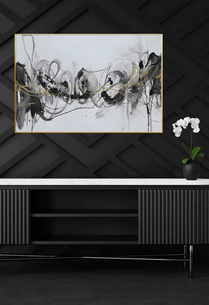 Black Gold and White Abstract Loops Oversize Canvas Print Wall Art | CP087