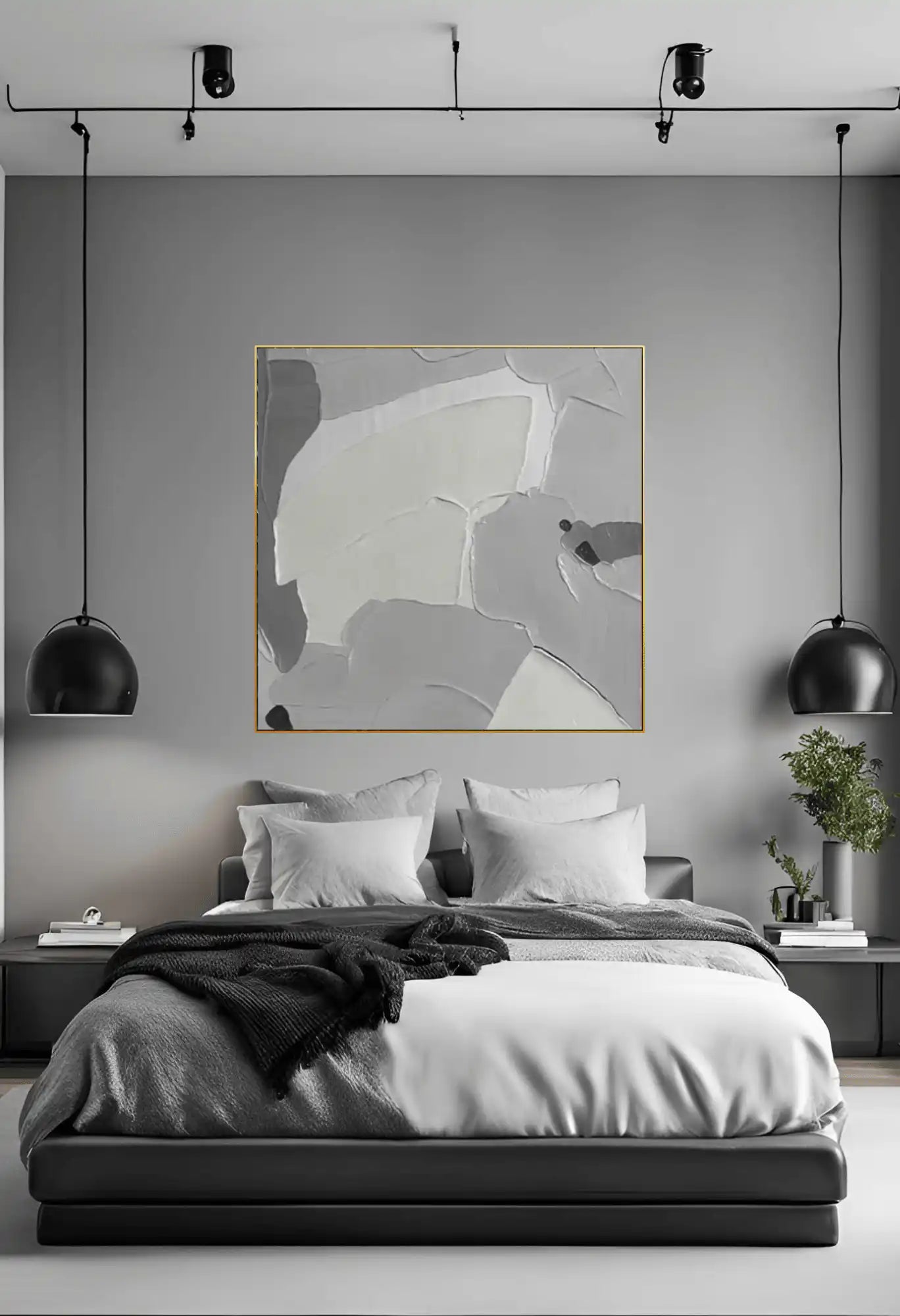 Muted Grey and Cream Block Abstract Hand-Painted Canvas Art | HP042