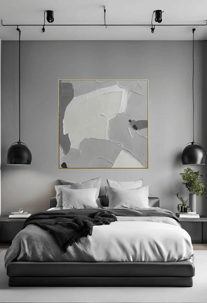 Muted Grey and Cream Block Abstract Hand-Painted Canvas Art | HP042