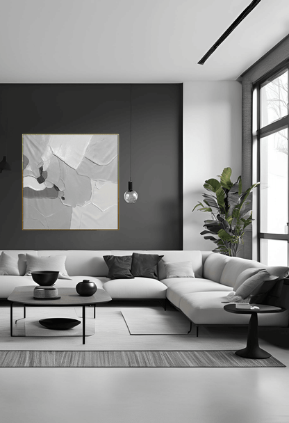 HP041 Abstract Minimalist White Acrylic Hand-Painted Wall Decor