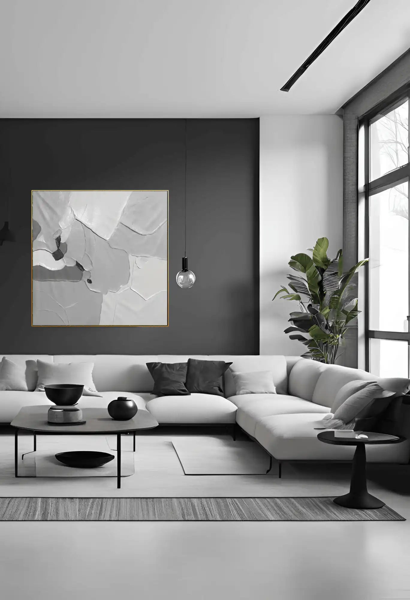 Muted Grey and White Block Abstract Hand-Painted Canvas Art | HP041