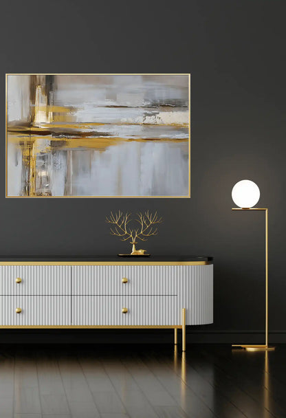 Gold Grey and Brown Abstract Crossroads Oversize Canvas Print Wall Art | CP090