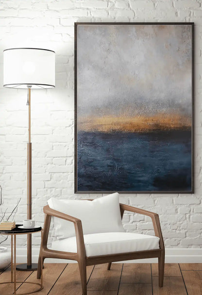 Navy Blue and Gold Abstract Horizon Oversize Canvas Print Wall Art | CP093
