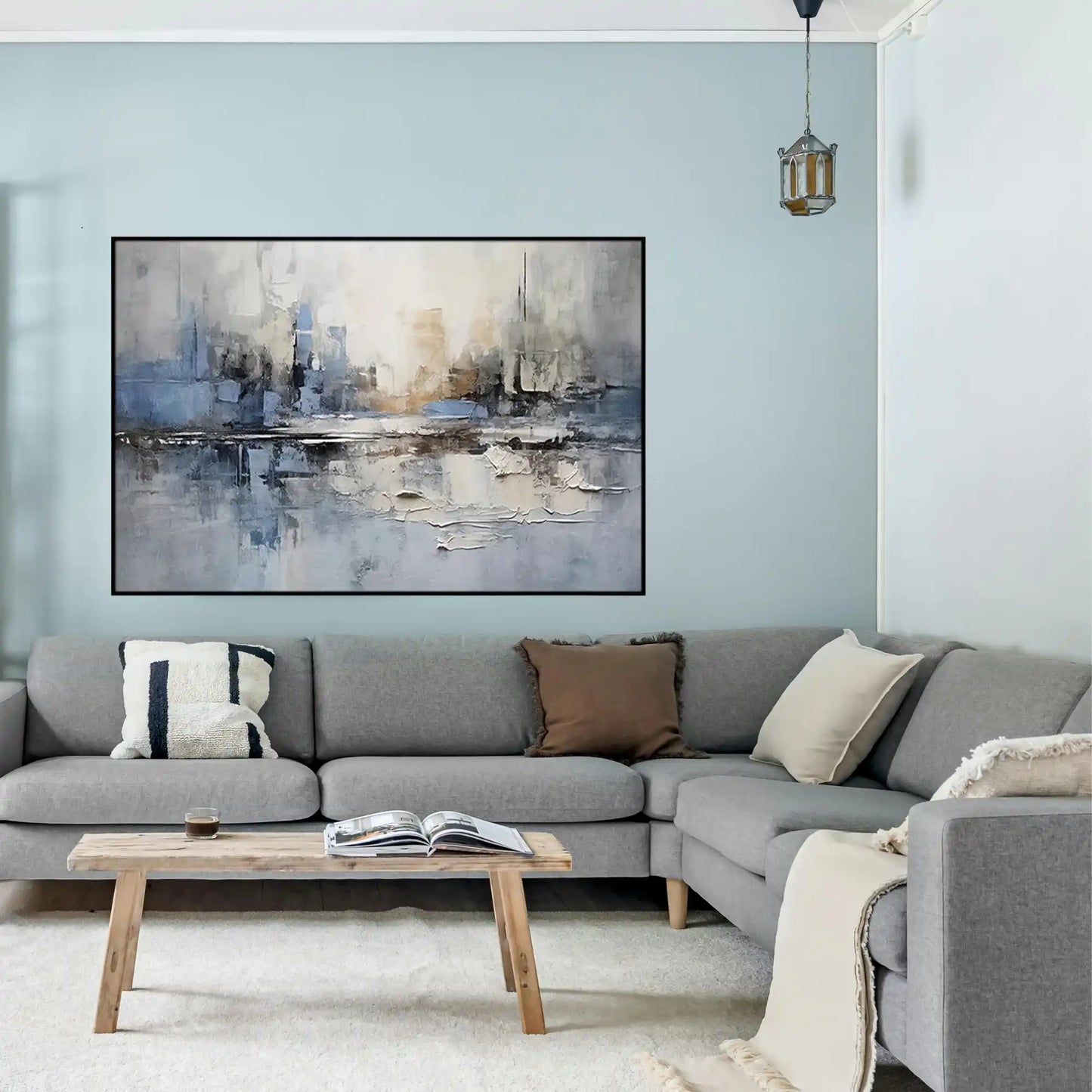 Blue and Grey Abstract Cityscape Oversize Canvas Print Wall Art | CP184