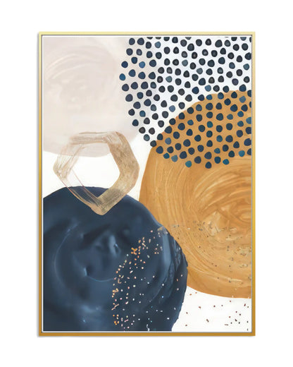 Navy Blue and Mustard Abstract Geometric Triptych Canvas Print Wall Art | CP199