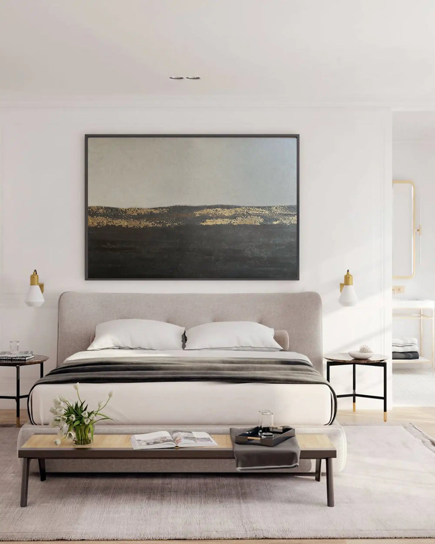 "Echoes of Stillness" Original Hand-Painted Gold Foil Canvas Wall Art by Skye