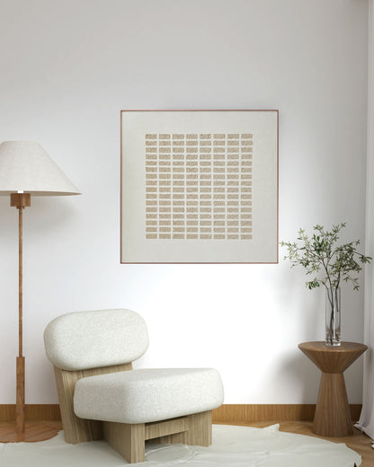 Japandi Linear Brick Textured Grid Hand-Painted Canvas Wall Art | HPS06