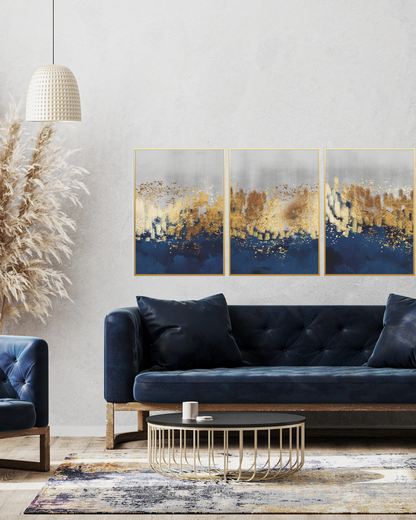 Blue and Gold Abstract Horizon Canvas Print Wall Art | CP204