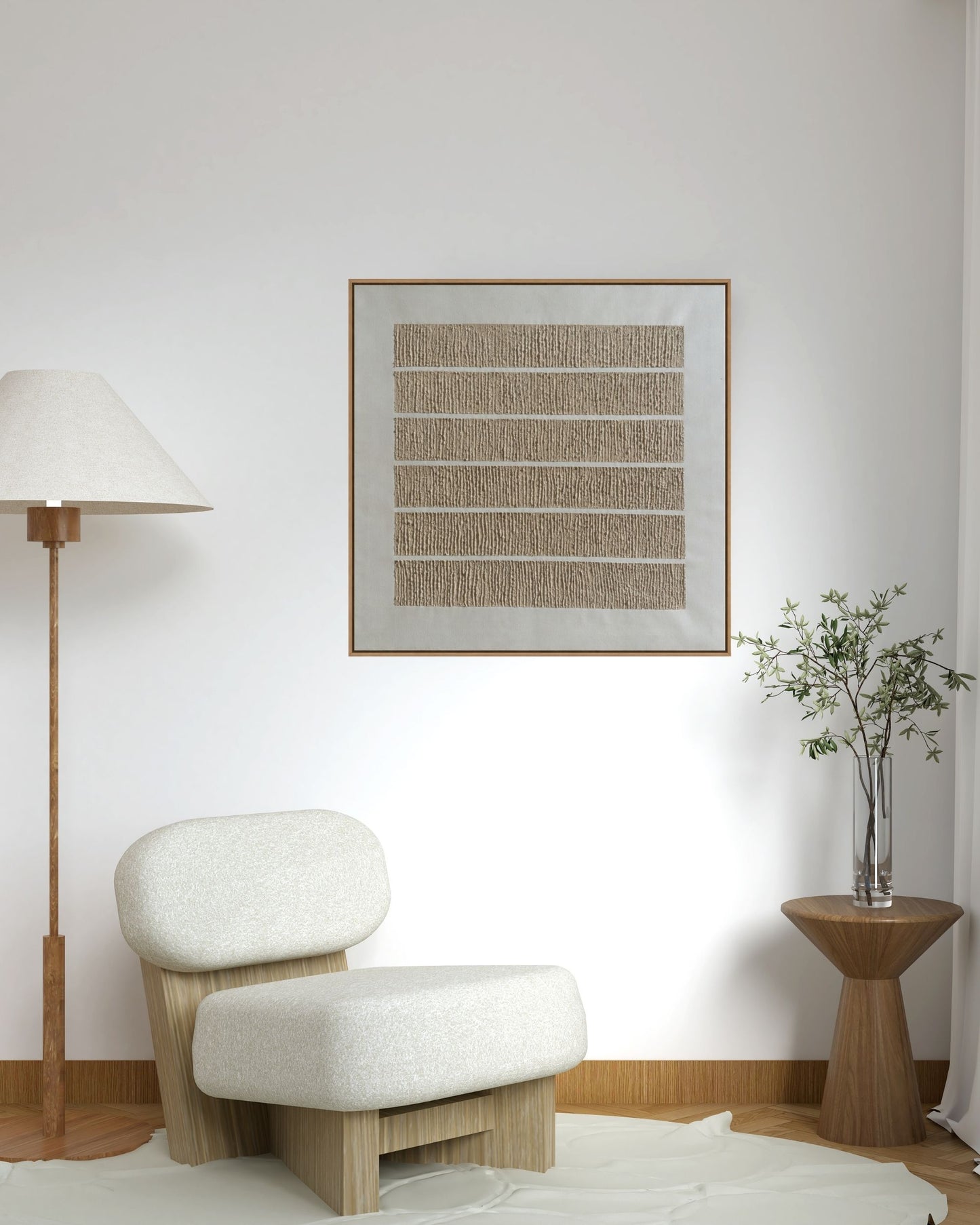Japandi Tiered Linear Textured Hand-Painted Canvas Wall Art | HPS07