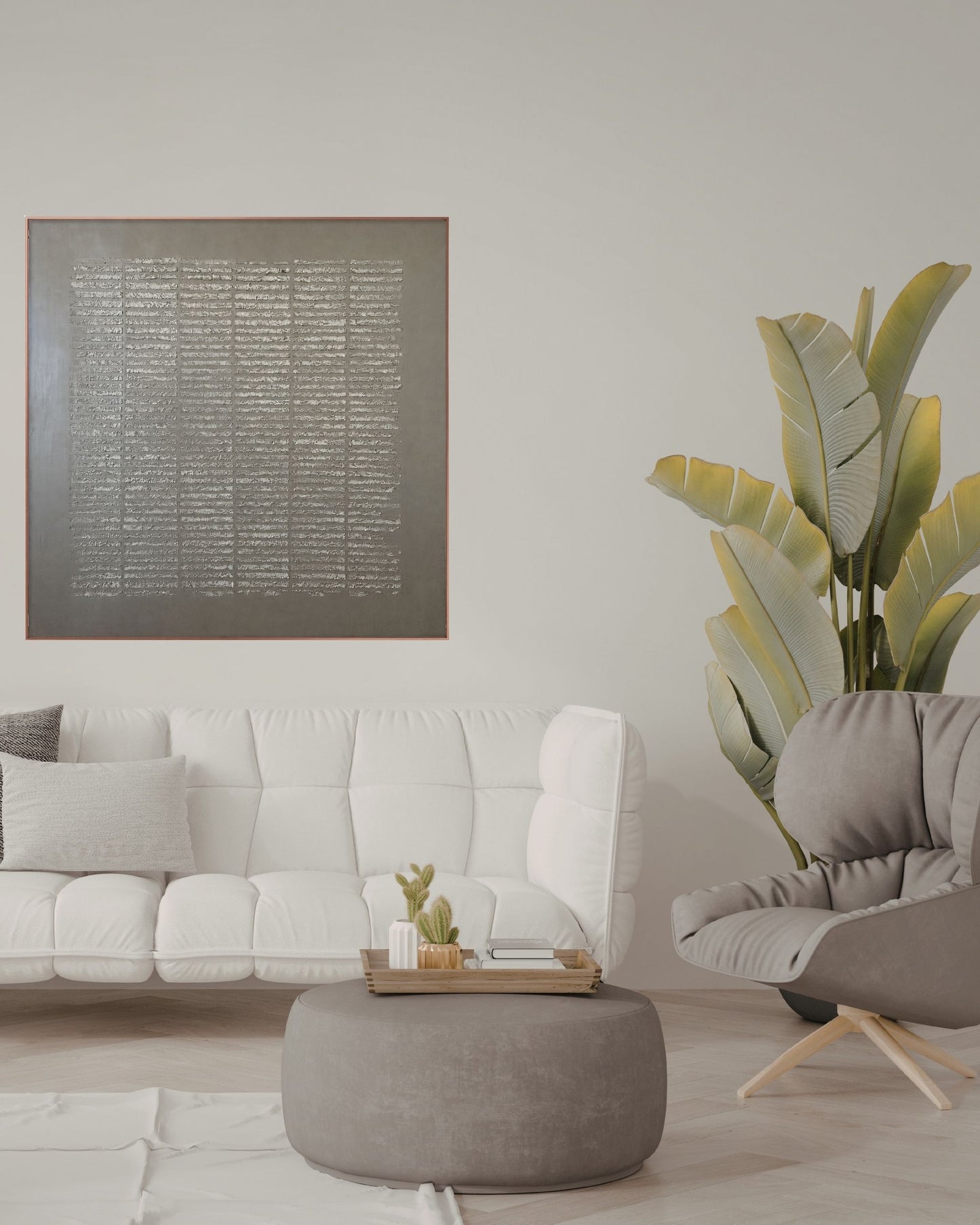 Japandi Linear Textured Grid Hand-Painted Canvas Wall Art | HPS01