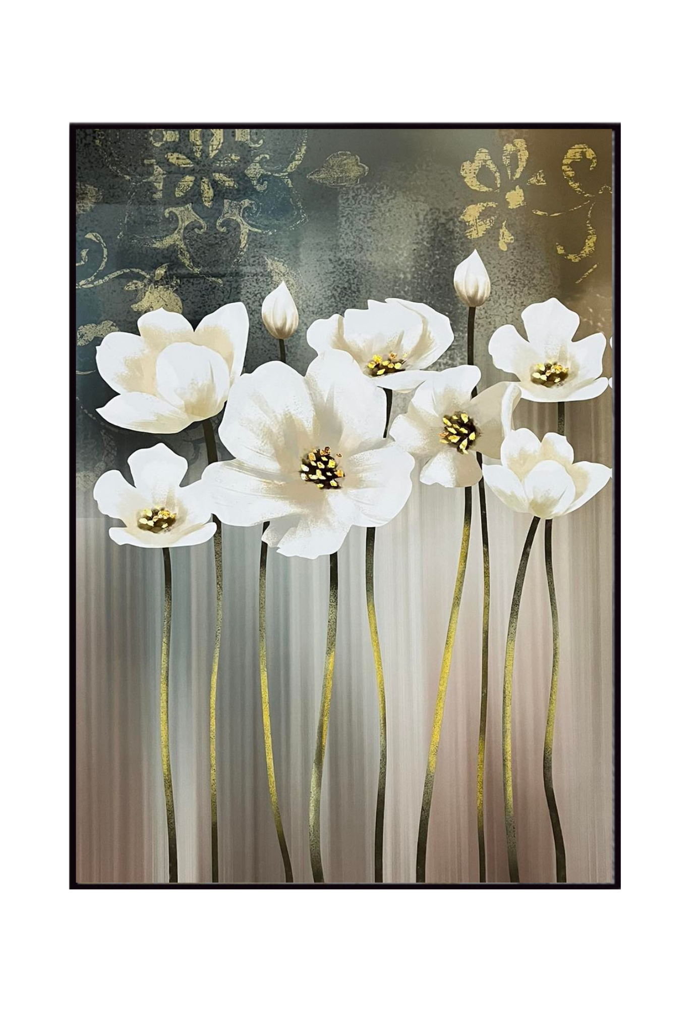 White Blossom and Sage Green Floral Canvas Print Wall Art 50x70 cm Set Triptych | CP141