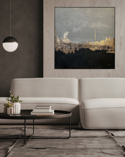 "Line of Light" Original Hand-Painted Gold Foil Canvas Wall Art by Skye