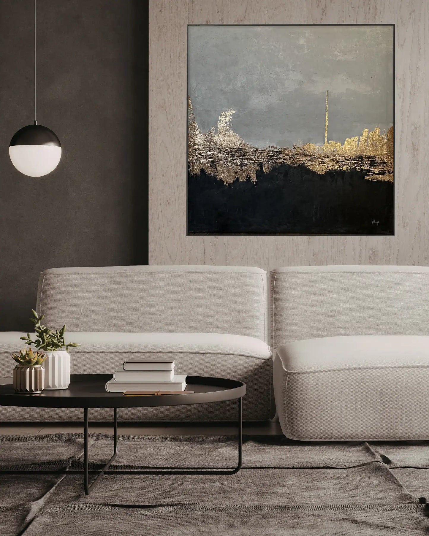 "Line of Light" Original Hand-Painted Gold Foil Canvas Wall Art by Skye