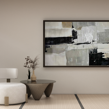 Monochrome Geometric Patchwork Hand-Painted Canvas Wall Art 85x125 cm | HP067