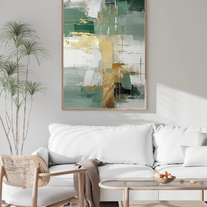 Green and Gold Abstract Oversize Canvas Print Wall Art | CP188