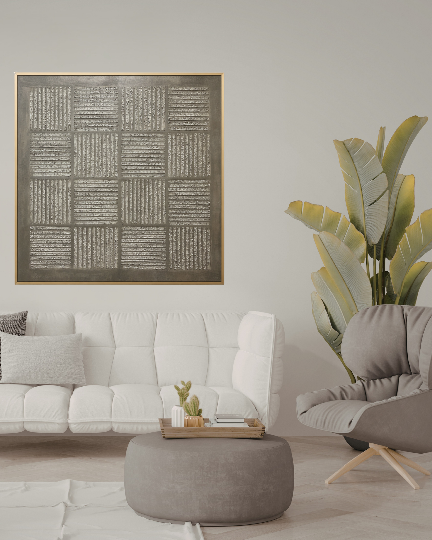 Geometric Textured Grid Hand-Painted Canvas Wall Art | HP0X2