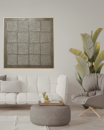 Geometric Textured Grid Hand-Painted Canvas Wall Art | HP0X2