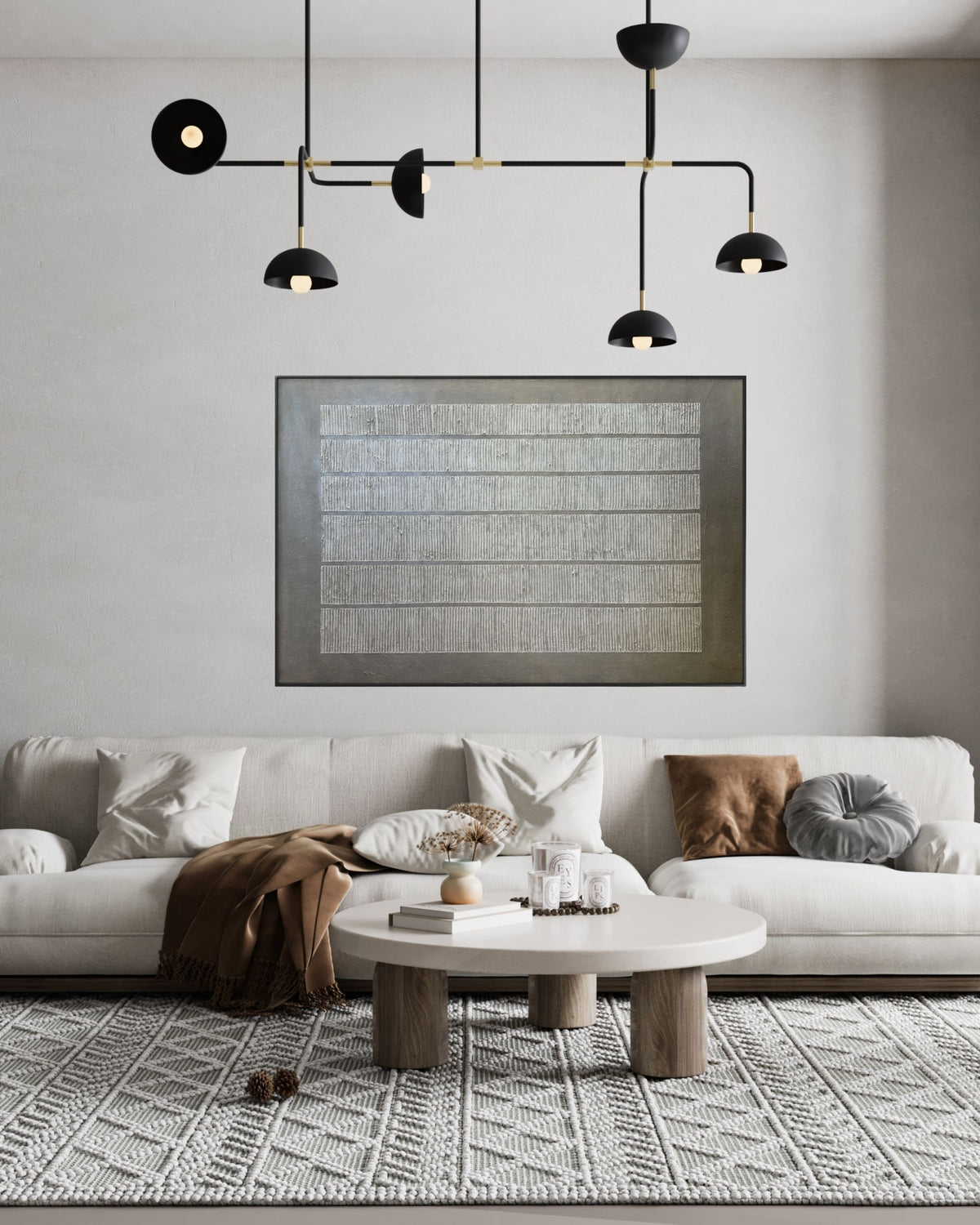 Japandi Fluted Linear Striped Heavy Textured Hand-Painted Canvas Wall Art | HPS11
